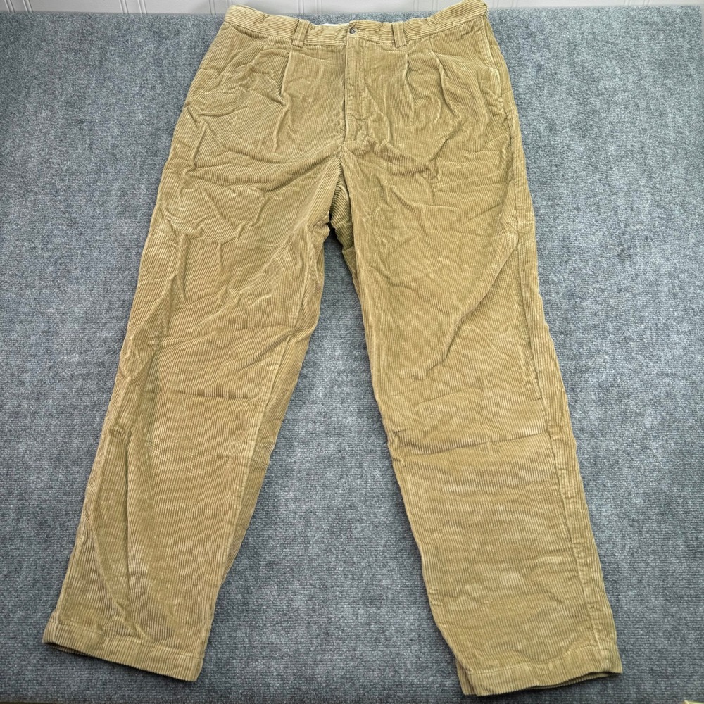 Oak Hill Pants Mens 42x34 (Fits 41x31) Beige Corduroy Pleated‎ Expandable Waist